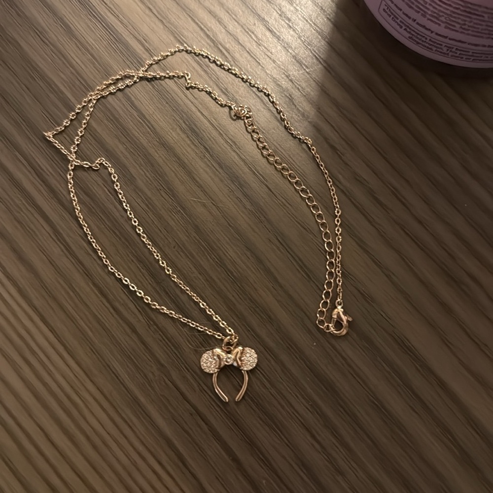 Disney Parks Rose Gold Ears Necklace Rebecca Hook Jewelry Minnie Mouse Bow - Picture 4 of 4